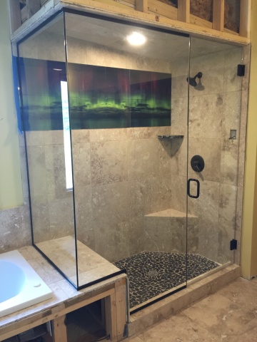 Steamer shower  on northern lights glass tile